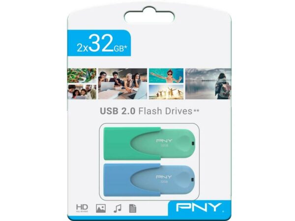 Flash Drive Pny Usb 2.0 32gb "Attache 4" - Pacco Da 2 Pen Drive da 32Gb  Blue-Green