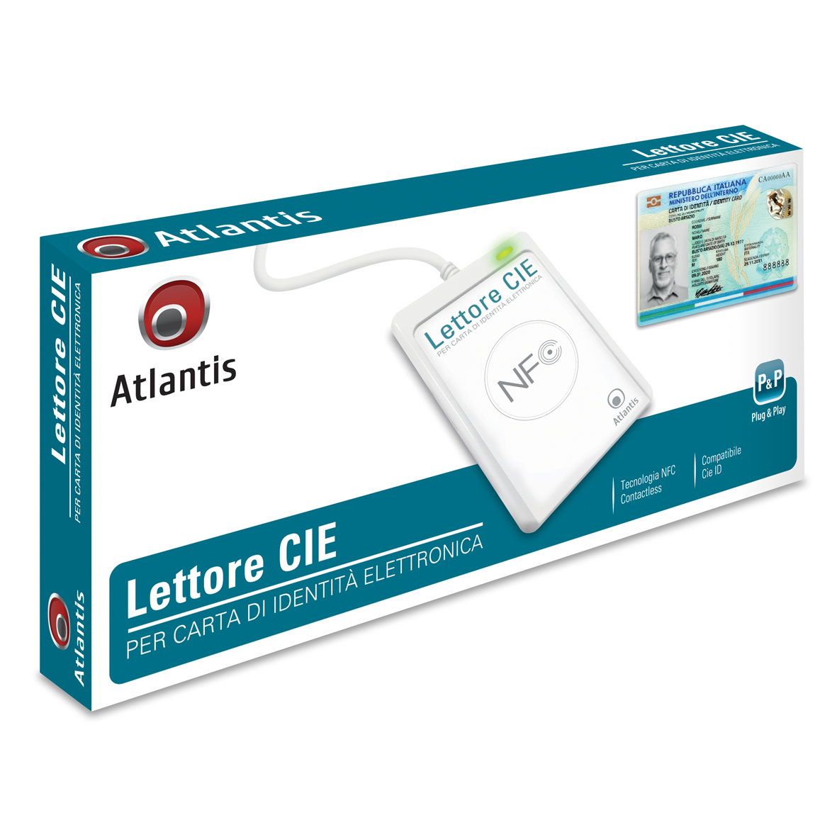 ATLANTIS LETTORE NFC CONTACTLESS PER CARTA DI IDENTITA ELETTRONICA ITALIANA  CIE 3.0 P005-CIEA211 